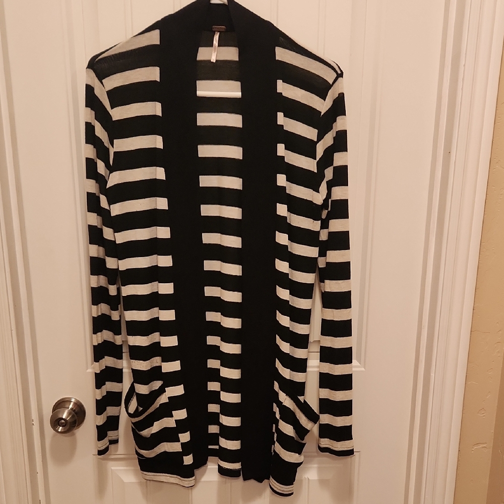Black and White Striped Cardigan